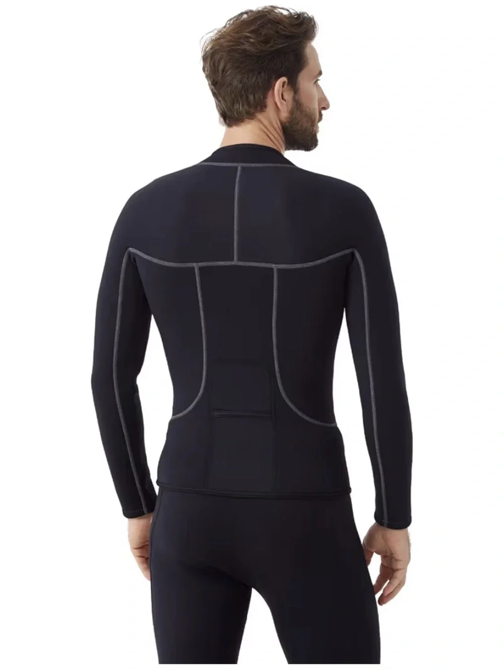 Men’s Black Front-Zip Wetsuit Top Jacket by Hevto